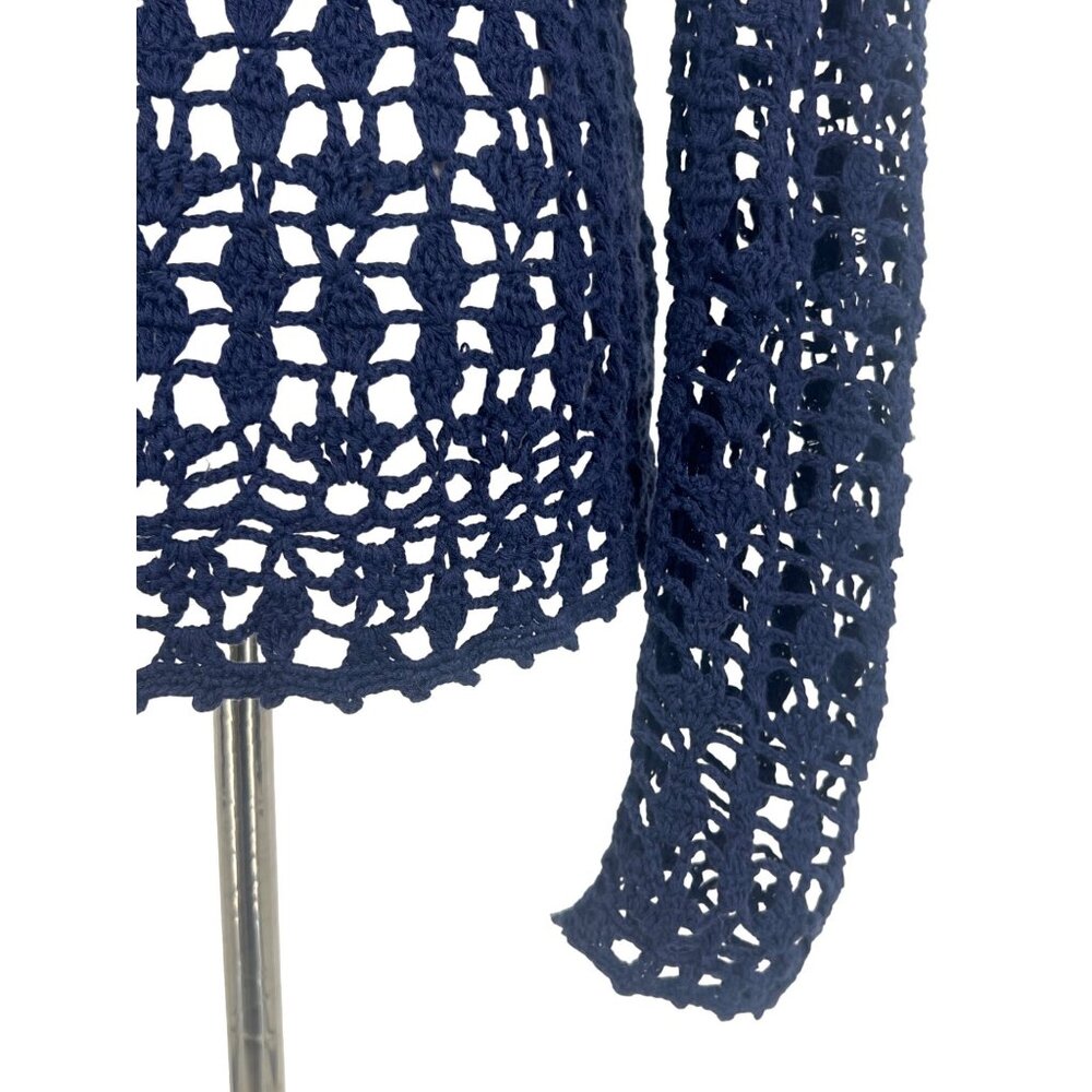 Vtg Y2K Anthropologie Navy Blue Crochet Open Cardigan | Coastal Grandma Indie M - Picture 12 of 15